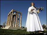 Female priestess with an olive tree branch at the Temple of Olympian Zeus, Athens